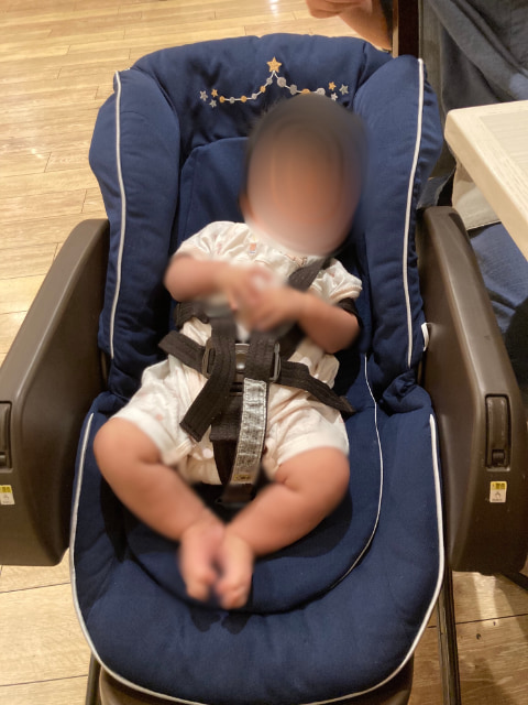 子どもがベビーカーで眠っている