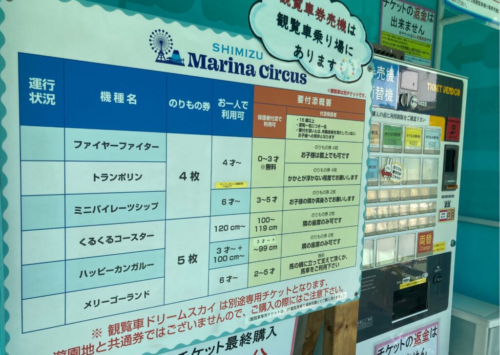料金表が掲示されている