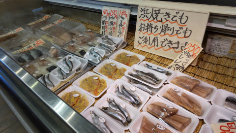 数種類の魚が販売されている