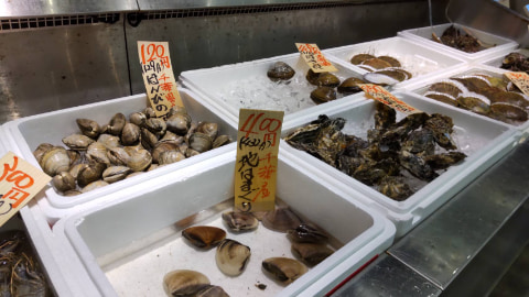 数種類の貝が販売されている