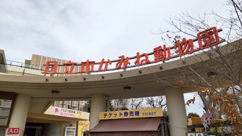 かみね動物園の入り口の看板が設置されている